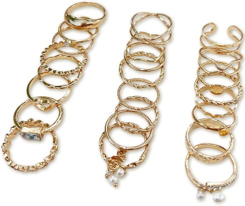 24 Pcs Gold Knuckle Rings Set for Women – Vintage Stackable Midi Rings with CZ Crystals, Twist, Hollow, and Dainty Designs – Adjustable Size Finger Rings Jewelry Gift in Kuwait