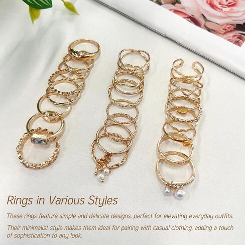 24 Pcs Gold Knuckle Rings Set for Women – Vintage Stackable Midi Rings with CZ Crystals, Twist, Hollow, and Dainty Designs – Adjustable Size Finger Rings Jewelry Gift in Kuwait