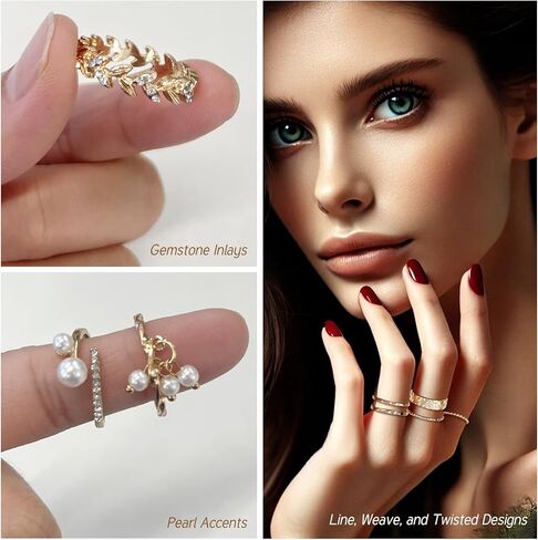 24 Pcs Gold Knuckle Rings Set for Women – Vintage Stackable Midi Rings with CZ Crystals, Twist, Hollow, and Dainty Designs – Adjustable Size Finger Rings Jewelry Gift in Kuwait