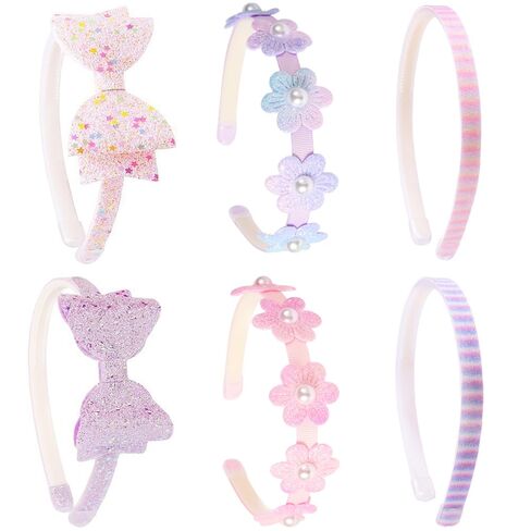 6 pcs Girls Headbands Sweet Girl Hair Accessories Glitter Bow/Flower/Star Hairband Cute Head band for Girls/Kids in Kuwait