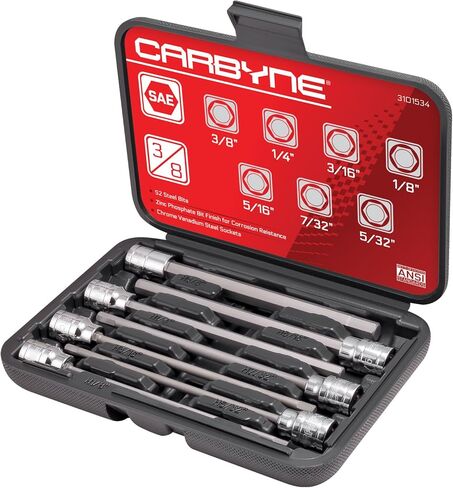 CARBYNE Torx Extra Long Bit Socket Set - 7 Pieces, (T-10 to T-40 Sizes), 3/8" Drive, S2 Steel Bits, CrV Sockets • From a Family-Run Tool Company Based in the U.S.A. in Saudi Arabia
