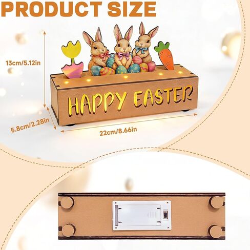 Happy Easter Decorations with LED Lights, Wooden Easter Decor Gifts for Table, Lighted Happy Easter Sign with Bunny, Carrots, Tulip and Easter Eggs, for Spring Mantel, Tiered Tray, Home Desk 8.6 inch in Saudi Arabia