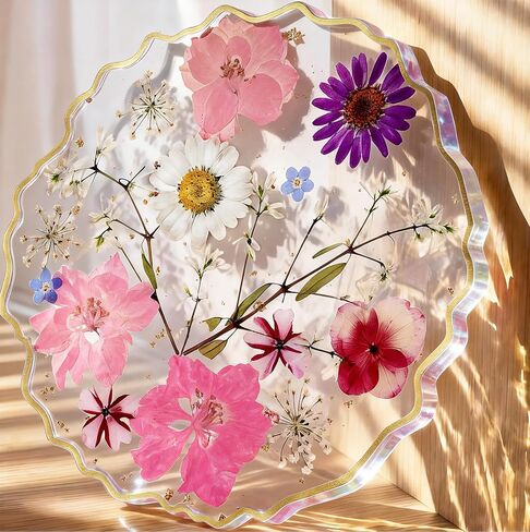 Oqplog Resin Drink Coaster for Desk Coffee Table-Pink White Cute Dried Flowers Cup Coaster for Work Office Home Outdoor Decor Gifts for Girls Women,1 Pcs Wave in Kuwait