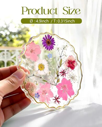 Oqplog Resin Drink Coaster for Desk Coffee Table-Pink White Cute Dried Flowers Cup Coaster for Work Office Home Outdoor Decor Gifts for Girls Women,1 Pcs Wave in Kuwait