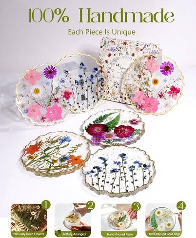Oqplog Resin Drink Coaster for Desk Coffee Table-Pink White Cute Dried Flowers Cup Coaster for Work Office Home Outdoor Decor Gifts for Girls Women,1 Pcs Wave in Kuwait