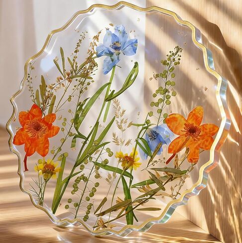 Oqplog Resin Drink Coaster for Desk Coffee Table-Pink White Cute Dried Flowers Cup Coaster for Work Office Home Outdoor Decor Gifts for Girls Women,1 Pcs Wave in Saudi Arabia