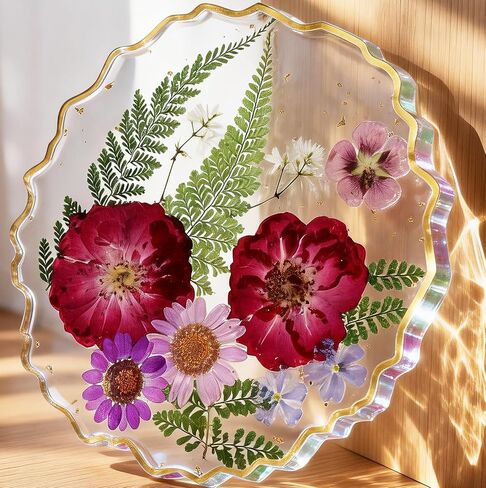 Oqplog Resin Drink Coaster for Desk Coffee Table-Pink White Cute Dried Flowers Cup Coaster for Work Office Home Outdoor Decor Gifts for Girls Women,1 Pcs Wave in Kuwait