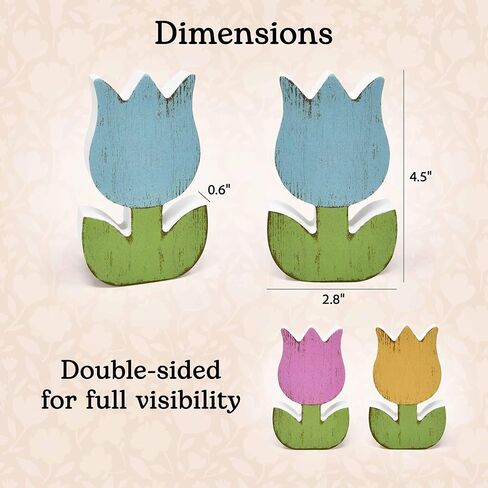 Gift Boutique 6Pcs Spring Tulip Wooden Signs Rustic Farmhouse Flower Table Decorations, Floral Tiered Tray Centerpieces, Tulips Flower Block Tabletop Home Decor in Saudi Arabia