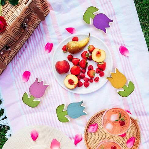 Gift Boutique 6Pcs Spring Tulip Wooden Signs Rustic Farmhouse Flower Table Decorations, Floral Tiered Tray Centerpieces, Tulips Flower Block Tabletop Home Decor in Saudi Arabia