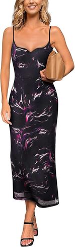 VFSHOW Womens 2025 Spaghetti Strap Cocktail Bodycon Midi Dress Sexy Backless Sweetheart Neck Wedding Guest Mid-Calf Dresses in Saudi Arabia