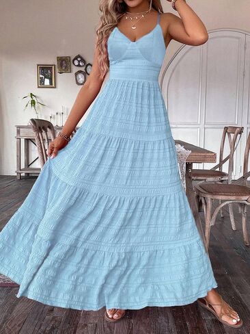 Narecte Women’s Spaghetti Strap Bow Tie Back Maxi Dress, Flowy Boho Beach Vacation Summer Sundress in Saudi Arabia