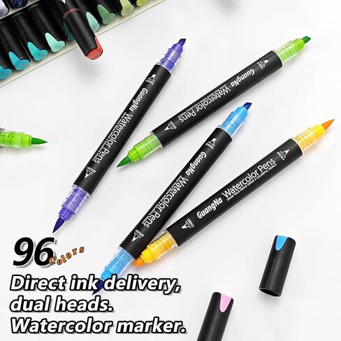 مجموعة أقلام ألوان مائية احترافية من DICEKOO مكونة من 96 لونًا ذات طرف مزدوج، وأقلام تحديد برأس فرشاة وإزميل، وحبر مائي، وعديم الرائحة ومقاوم للماء، ويمكن مزجها بسهولة، وحيوية، وناعمة، ومستلزمات فنية احترافية in Kuwait