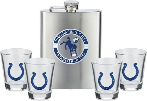 شركة الذاكرة | قارورة مرخصة بشعار الفريق من الفولاذ المقاوم للصدأ من الدوري الوطني لكرة القدم الأمريكية (NFL) ومجموعة (4) أكواب زجاجية in Kuwait