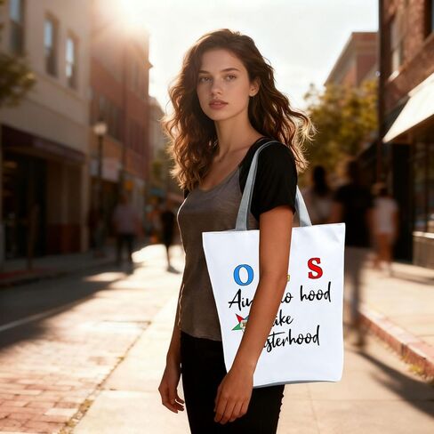 OES Zipper Closure Tote Bag Ain't No Hood Like Sisterhood Print with Colorful Star Sisters Shoulder Bag OES Gift for Women Birthday Gifts Sorority Sister Gifts Bag (White) in Saudi Arabia