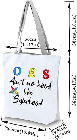 OES Zipper Closure Tote Bag Ain't No Hood Like Sisterhood Print with Colorful Star Sisters Shoulder Bag OES Gift for Women Birthday Gifts Sorority Sister Gifts Bag (White) in Saudi Arabia