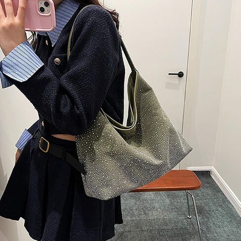 Women Glitter Rhinestone Shoulder Tote Handbag Sparkly Evening Armpit Bag Bling Suede Leather Hobo Bag in Saudi Arabia