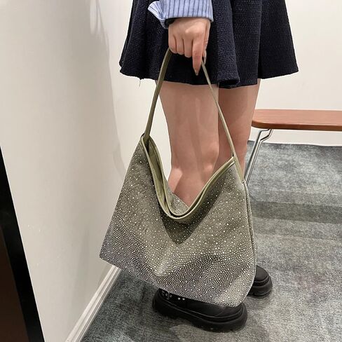 Women Glitter Rhinestone Shoulder Tote Handbag Sparkly Evening Armpit Bag Bling Suede Leather Hobo Bag in Saudi Arabia