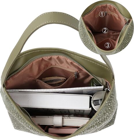 Women Glitter Rhinestone Shoulder Tote Handbag Sparkly Evening Armpit Bag Bling Suede Leather Hobo Bag in Saudi Arabia