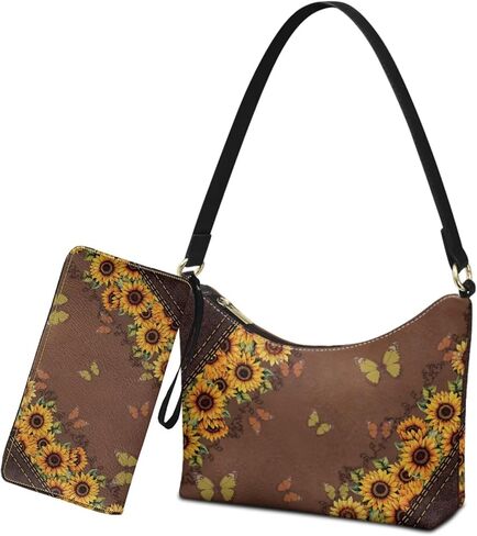 Womens Underarm Shoulder Bag with Wallet Set Brown Under Arm Purses Crescent Top Handle Purse for Date Shopping in Saudi Arabia