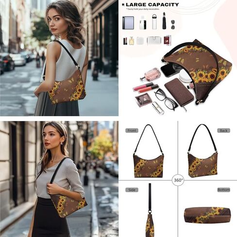 Womens Underarm Shoulder Bag with Wallet Set Brown Under Arm Purses Crescent Top Handle Purse for Date Shopping in Saudi Arabia