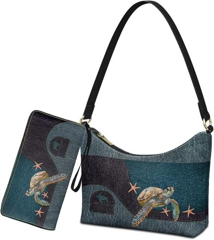 Womens Underarm Shoulder Bag with Wallet Set Brown Under Arm Purses Crescent Top Handle Purse for Date Shopping in Saudi Arabia