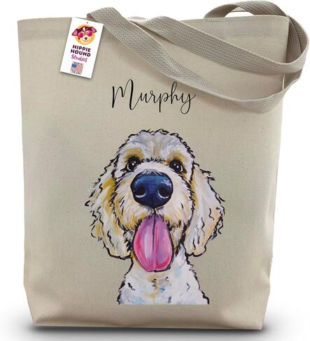 HIPPIE HOUND STUDIOS Personalized Golden Doodle Tote Bag - White Labradoodle Lover Gift - Labradoodle Golden Doodle Lover Totes -Made in USA Handmade Totes - Personalized Goldendoodle Gifts for Women in Saudi Arabia