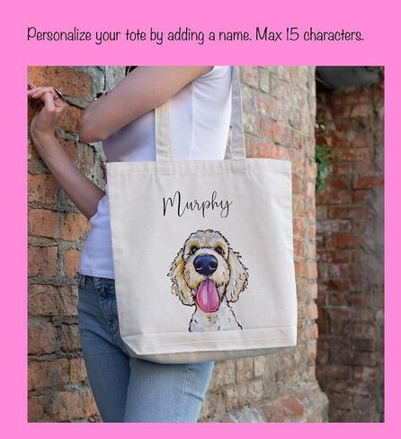 HIPPIE HOUND STUDIOS Personalized Golden Doodle Tote Bag - White Labradoodle Lover Gift - Labradoodle Golden Doodle Lover Totes -Made in USA Handmade Totes - Personalized Goldendoodle Gifts for Women in Saudi Arabia