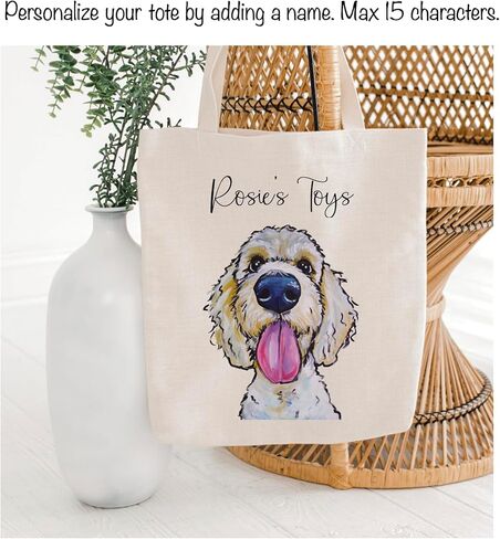 HIPPIE HOUND STUDIOS Personalized Golden Doodle Tote Bag - White Labradoodle Lover Gift - Labradoodle Golden Doodle Lover Totes -Made in USA Handmade Totes - Personalized Goldendoodle Gifts for Women in Saudi Arabia