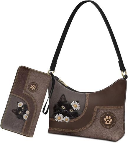Womens Underarm Shoulder Bag with Wallet Set Brown Under Arm Purses Crescent Top Handle Purse for Date Shopping in Saudi Arabia