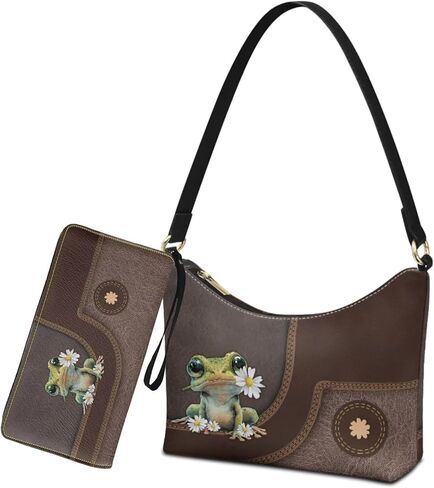 Womens Underarm Shoulder Bag with Wallet Set Brown Under Arm Purses Crescent Top Handle Purse for Date Shopping in Saudi Arabia