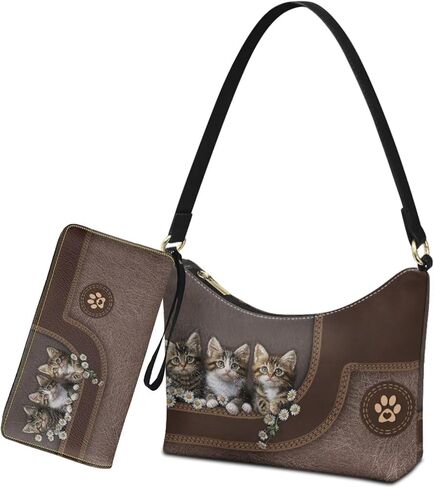 Womens Underarm Shoulder Bag with Wallet Set Brown Under Arm Purses Crescent Top Handle Purse for Date Shopping in Saudi Arabia