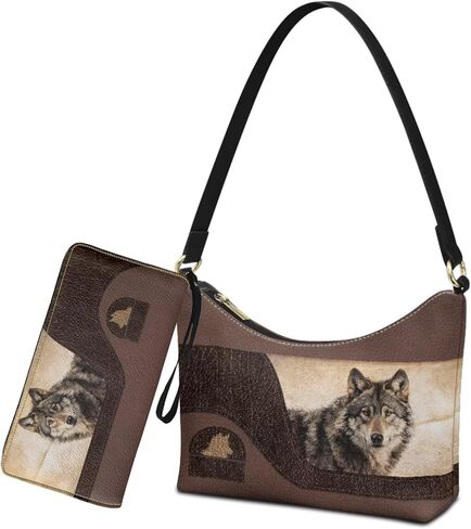 Womens Underarm Shoulder Bag with Wallet Set Brown Under Arm Purses Crescent Top Handle Purse for Date Shopping in Saudi Arabia