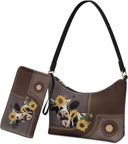 Womens Underarm Shoulder Bag with Wallet Set Brown Under Arm Purses Crescent Top Handle Purse for Date Shopping in Saudi Arabia