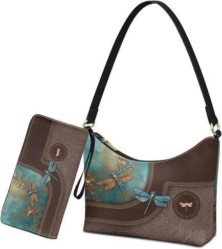 Womens Underarm Shoulder Bag with Wallet Set Brown Under Arm Purses Crescent Top Handle Purse for Date Shopping in Saudi Arabia