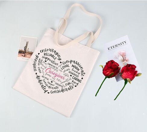 JYTAPP Caregiver Gifts Caretaker Gift Caregiver Love Heart Canvas Tote Bag Daycare Provider Gift in Kuwait