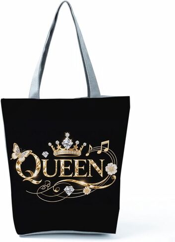 Queen Zipper Closure Tote Bag QUEEN Gold Crown and Butterfly Diamond for Women Shoulder Bag Birthday Christmas Gift for Sister's or Friend Travel Zipper Handbag in Saudi Arabia
