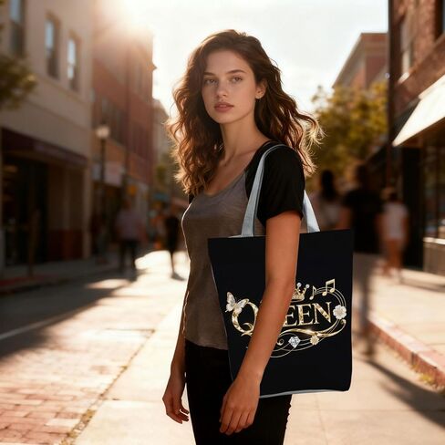 Queen Zipper Closure Tote Bag QUEEN Gold Crown and Butterfly Diamond for Women Shoulder Bag Birthday Christmas Gift for Sister's or Friend Travel Zipper Handbag in Saudi Arabia