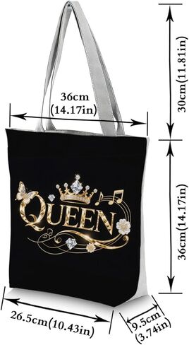Queen Zipper Closure Tote Bag QUEEN Gold Crown and Butterfly Diamond for Women Shoulder Bag Birthday Christmas Gift for Sister's or Friend Travel Zipper Handbag in Saudi Arabia