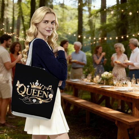 Queen Zipper Closure Tote Bag QUEEN Gold Crown and Butterfly Diamond for Women Shoulder Bag Birthday Christmas Gift for Sister's or Friend Travel Zipper Handbag in Saudi Arabia