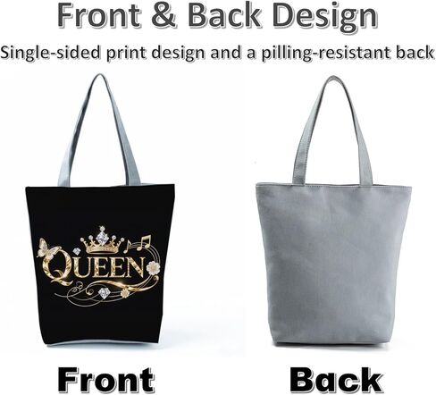 Queen Zipper Closure Tote Bag QUEEN Gold Crown and Butterfly Diamond for Women Shoulder Bag Birthday Christmas Gift for Sister's or Friend Travel Zipper Handbag in Saudi Arabia