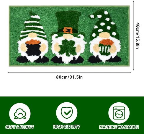 سجادة Vanleonet St Patricks Day، ديكورات جنوم St Patricks Day Mat لديكور الحمام، راحة مثالية ممسحة أرجل غير قابلة للانزلاق سجادة دش ديكور غرفة النوم هدية 32x16 بوصة in Kuwait