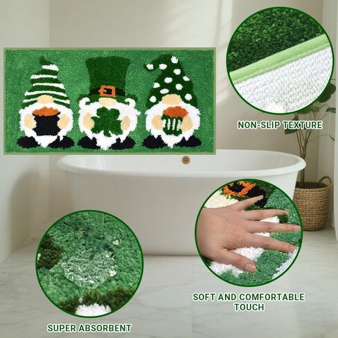 سجادة Vanleonet St Patricks Day، ديكورات جنوم St Patricks Day Mat لديكور الحمام، راحة مثالية ممسحة أرجل غير قابلة للانزلاق سجادة دش ديكور غرفة النوم هدية 32x16 بوصة in Kuwait