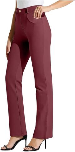 Women's Dress Work Pants High Waisted Stretchy Straight Leg Yoga Trouser Business Casual Office Slacks with Pockets in Saudi Arabia