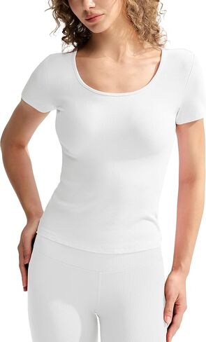 Ribbed Short Sleeve Scoop Neck Shirts Slim Fit Crop Tops Tee T Shirt for Women in Saudi Arabia