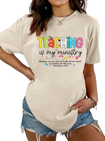 Teacher Shirts Women Teaching is My Ministry Graphic T-Shirt Christian Teacher Tshirt Summer Faith Bible Verse Tees in Kuwait
