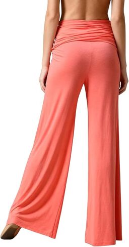 Coral Fold Over Yoga Pants for Women and Girls Wide Leg Leggings Ruched Waist Sports Leggings Cotton Loose Fit in Saudi Arabia