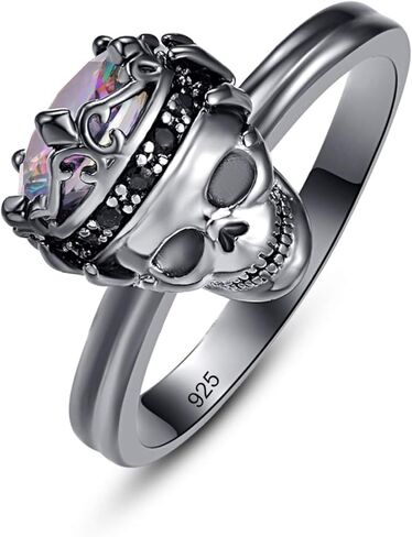 Black Gold Plated Women's Antique Ring Retro Oxidized Finished Round Cut Created Garnet CZ Cubic Zirconia Filled Engagement Promise Wedding Vintage Band for Mom Lover 8# in Saudi Arabia