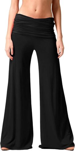 Coral Fold Over Yoga Pants for Women and Girls Wide Leg Leggings Ruched Waist Sports Leggings Cotton Loose Fit in Saudi Arabia