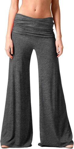 Coral Fold Over Yoga Pants for Women and Girls Wide Leg Leggings Ruched Waist Sports Leggings Cotton Loose Fit in Saudi Arabia