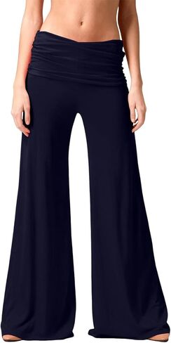 Coral Fold Over Yoga Pants for Women and Girls Wide Leg Leggings Ruched Waist Sports Leggings Cotton Loose Fit in Saudi Arabia